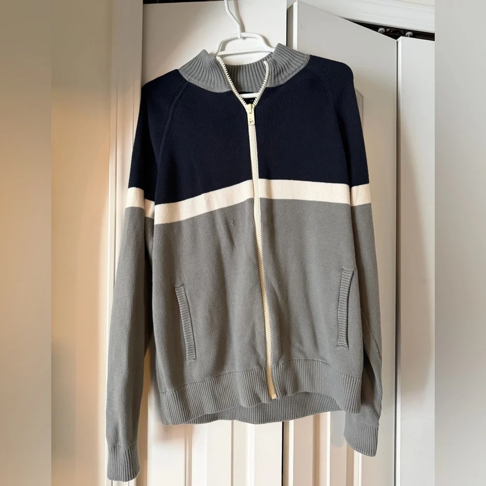 Express Men's Zip-Up Sweater in Navy and Gray - Picture 1 of 5